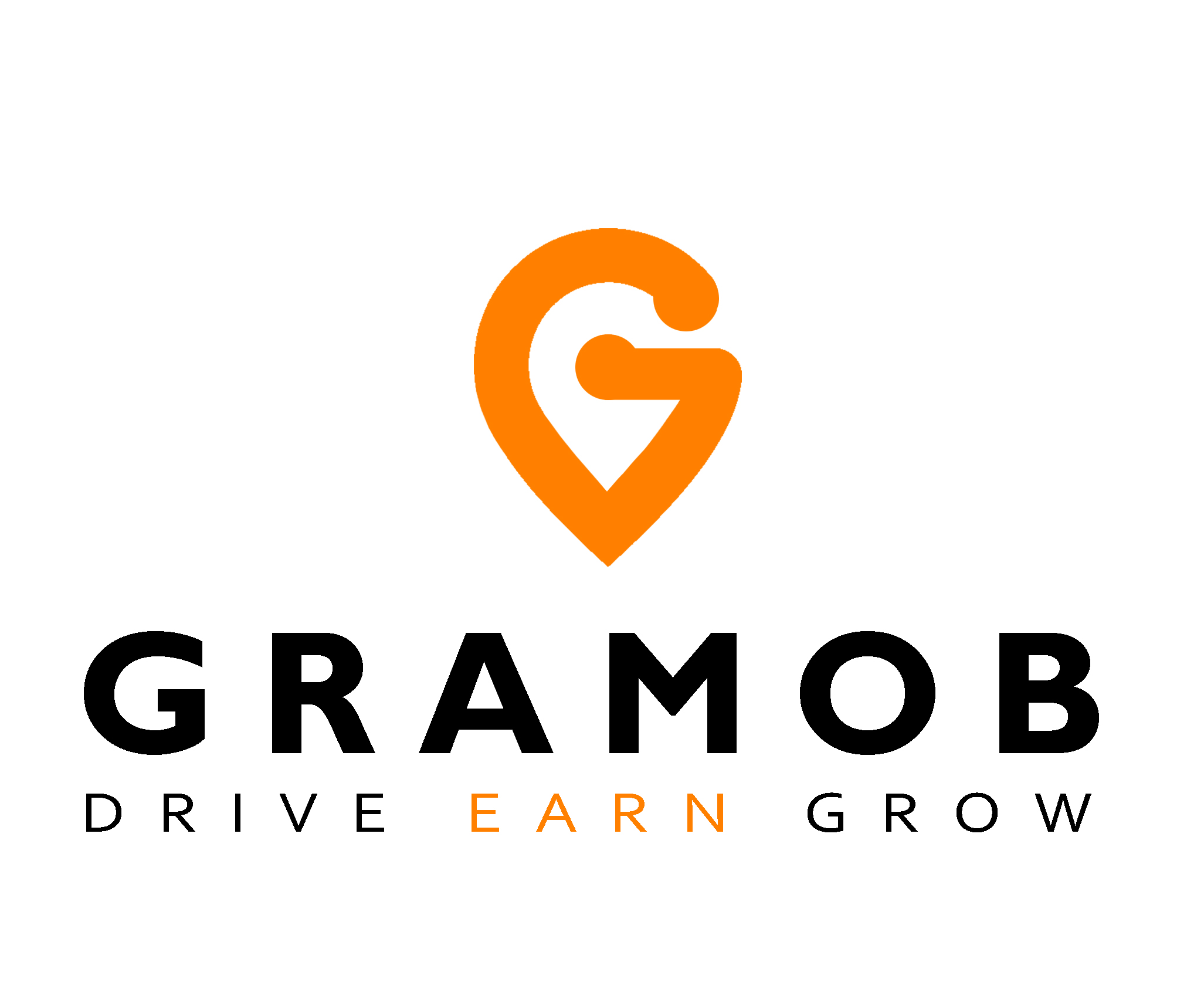 Gramob logo: an orange map pin shaped like a G, with the words Drive Earn Grow
